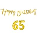 65th Happy Birthday Decoration Kit Golden for 65 Year Old Women Adults with Number Sixty-five Decorations Decor Celebration Items Item Set Combo Reusable Cursive Banner