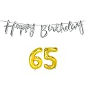 65th Happy Birthday Decoration Kit Silver for 65 Year Old Women with Number Sixty-five Decorations Decor Celebration Items Item Set Combo Reusable Cursive Banner