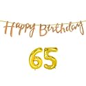 65th Happy Birthday Decoration Kit Rose Gold for 65 Year Old Women with Number Sixty-five Decorations Decor Celebration Items Item Set Combo Reusable Cursive Banner