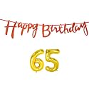 65th Happy Birthday Decoration Kit Orange for 65 Year Old Women Adults with Number Sixty-five Decorations Decor Celebration Items Item Set Combo Reusable Cursive Banner