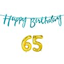 65th Happy Birthday Decoration Kit Blue for 65 Year Old Women Adults with Number Sixty-five Decorations Decor Celebration Items Item Set Combo Reusable Cursive Banner