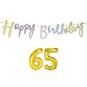 65th Happy Birthday Decoration Kit Multicolour for 65 Year Old Women Multicolor with Number Sixty-five Decorations Decor Items Item Set Combo Reusable Cursive Banner