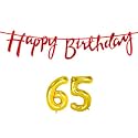 65th Happy Birthday Decoration Kit Red for 65 Year Old Women with Number Sixty-five Decorations Decor Celebration Items Item Set Combo Reusable Cursive Banner