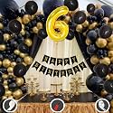 6th Birthday Decoration Items for Black and Gold Theme Combination for Boys Girls | 50 Pcs Black Gold Balloon | Black Birthday Banner | Balloon Pump | Arch Tape | Glue Dots