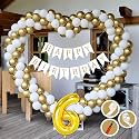 6th Birthday Decoration Items for Golden and White Theme Combination for Boys Girls | 50 Pcs Gold White Balloon | White Birthday Banner | Balloon Pump | Arch Tape | Glue Dots