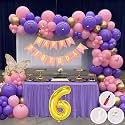 6th Birthday Decoration Items for Pink and Purple Theme Combination for Girls Princes | 50 Pcs Pink Purple Gold Balloon | Pink Birthday Banner | Balloon Pump | Arch Tape | Glue Dots