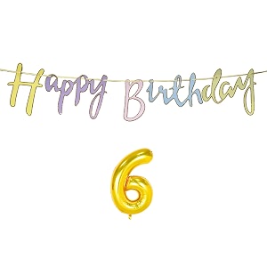 6th happy birthday decoration kit multicolour for 6 year old boys girls kids multicolor with number six decorations decor items item set combo reusable cursive banner