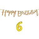 6th Happy Birthday Decoration Kit Rose Gold for 6 Year Old Boys Girls Kids with Number Six Decorations Decor Celebration Items Item Set Combo Reusable Cursive Banner