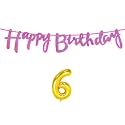 6th Happy Birthday Decoration Kit Dark Pink for 6 Year Old Boys Girls Kids with Number Six Decorations Decor Celebration Items Item Set Combo Reusable Cursive Banner