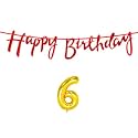 6th Happy Birthday Decoration Kit Red for 6 Year Old Boys Girls Kids with Number Six Decorations Decor Celebration Items Item Set Combo Reusable Cursive Banner