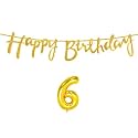6th Happy Birthday Decoration Kit Golden for 6 Year Old Boys Girls Kids with Number Six Decorations Decor Celebration Items Item Set Combo Reusable Cursive Banner