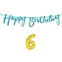 6th Happy Birthday Decoration Kit Blue for 6 Year Old Boys Girls Kids with Number Six Decorations Decor Celebration Items Item Set Combo Reusable Cursive Banner