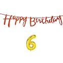 6th Happy Birthday Decoration Kit Orange for 6 Year Old Boys Girls Kids with Number Six Decorations Decor Celebration Items Item Set Combo Reusable Cursive Banner