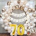 70th Birthday Decoration Items for White and Gold Theme Combination for Boys Girls | 50 Pc Golden White Orange Balloon | White Birthday Banner | Balloon Pump | Arch Tape | Glue Dots