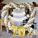 70th Birthday Decoration Items for Golden and White Theme Combination for Boys Girls | 50 Pcs Gold White Balloon | White Birthday Banner | Balloon Pump | Arch Tape | Glue Dots