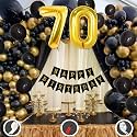 70th Birthday Decoration Items for Black and Gold Theme Combination for Boys Girls | 50 Pcs Black Gold Balloon | Black Birthday Banner | Balloon Pump | Arch Tape | Glue Dots