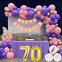 70th Birthday Decoration Items for Pink and Purple Theme Combination for Girls Princes | 50 Pcs Pink Purple Gold Balloon | Pink Birthday Banner | Balloon Pump | Arch Tape | Glue Dots