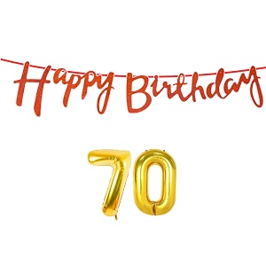 70th happy birthday decoration kit orange for 70 year old women adults with number seventy decorations decor celebration items item set combo reusable cursive banner