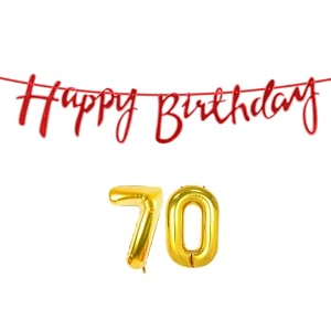 70th happy birthday decoration kit red for 70 year old women with number seventy decorations decor celebration items item set combo reusable cursive banner
