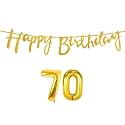 70th Happy Birthday Decoration Kit Golden for 70 Year Old Women Adults with Number Seventy Decorations Decor Celebration Items Item Set Combo Reusable Cursive Banner