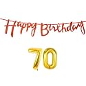 70th Happy Birthday Decoration Kit Orange for 70 Year Old Women Adults with Number Seventy Decorations Decor Celebration Items Item Set Combo Reusable Cursive Banner