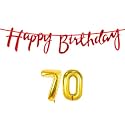 70th Happy Birthday Decoration Kit Red for 70 Year Old Women with Number Seventy Decorations Decor Celebration Items Item Set Combo Reusable Cursive Banner