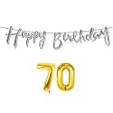 70th Happy Birthday Decoration Kit Silver for 70 Year Old Women with Number Seventy Decorations Decor Celebration Items Item Set Combo Reusable Cursive Banner