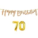 70th Happy Birthday Decoration Kit Rose Gold for 70 Year Old Women with Number Seventy Decorations Decor Celebration Items Item Set Combo Reusable Cursive Banner