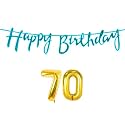 70th Happy Birthday Decoration Kit Blue for 70 Year Old Women Adults with Number Seventy Decorations Decor Celebration Items Item Set Combo Reusable Cursive Banner