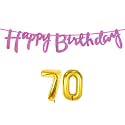 70th Happy Birthday Decoration Kit Dark Pink for 70 Year Old Women with Number Seventy Decorations Decor Celebration Items Item Set Combo Reusable Cursive Banner