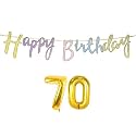 70th Happy Birthday Decoration Kit Multicolour for 70 Year Old Women Multicolor with Number Seventy Decorations Decor Items Item Set Combo Reusable Cursive Banner