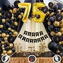 75th Birthday Decoration Items for Black and Gold Theme Combination for Boys Girls | 50 Pcs Black Gold Balloon | Black Birthday Banner | Balloon Pump | Arch Tape | Glue Dots