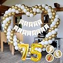 75th Birthday Decoration Items for Golden and White Theme Combination for Boys Girls | 50 Pcs Gold White Balloon | White Birthday Banner | Balloon Pump | Arch Tape | Glue Dots