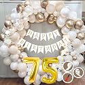 75th Birthday Decoration Items for White and Gold Theme Combination for Boys Girls | 50 Pc Golden White Orange Balloon | White Birthday Banner | Balloon Pump | Arch Tape | Glue Dots