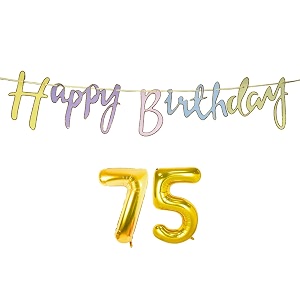 75th happy birthday decoration kit multicolour for 75 year old women with number seventy-five decorations decor items item set combo reusable cursive banner