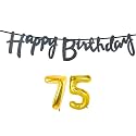 75th Happy Birthday Decoration Kit Black for 75 Year Old Women Adults with Number Seventy-five Decorations Decor Celebration Items Item Set Combo Reusable Cursive Banner