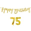 75th Happy Birthday Decoration Kit Golden for 75 Year Old Women Adults with Number Seventy-five Decorations Decor Celebration Items Item Set Combo Reusable Cursive Banner