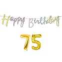 75th Happy Birthday Decoration Kit Multicolour for 75 Year Old WoMen with Number Seventy-five Decorations Decor Items Item Set Combo Reusable Cursive Banner