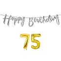 75th Happy Birthday Decoration Kit Silver for 75 Year Old Women with Number Seventy-five Decorations Decor Celebration Items Item Set Combo Reusable Cursive Banner