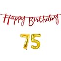 75th Happy Birthday Decoration Kit Red for 75 Year Old Women with Number Seventy-five Decorations Decor Celebration Items Item Set Combo Reusable Cursive Banner