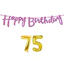 75th Happy Birthday Decoration Kit Dark Pink for 75 Year Old Women with Number Seventy-five Decorations Decor Celebration Items Item Set Combo Reusable Cursive Banner