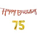 75th Happy Birthday Decoration Kit Orange for 75 Year Old Women Adults with Number Seventy-five Decorations Decor Celebration Items Item Set Combo Reusable Cursive Banner
