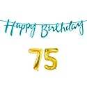 75th Happy Birthday Decoration Kit Blue for 75 Year Old Women Adults with Number Seventy-five Decorations Decor Celebration Items Item Set Combo Reusable Cursive Banner