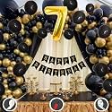 7th Birthday Decoration Items for Black and Gold Theme Combination for Boys Girls | 50 Pcs Black Gold Balloon | Black Birthday Banner | Balloon Pump | Arch Tape | Glue Dots