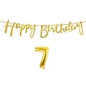 7th Happy Birthday Decoration Kit Golden for 7 Year Old Boys Girls Kids with Number Seven Decorations Decor Celebration Items Item Set Combo Reusable Cursive Banner