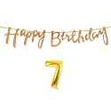 7th Happy Birthday Decoration Kit Rose Gold for 7 Year Old Boys Girls Kids with Number Seven Decorations Decor Celebration Items Item Set Combo Reusable Cursive Banner