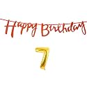 7th Happy Birthday Decoration Kit Orange for 7 Year Old Boys Girls Kids with Number Seven Decorations Decor Celebration Items Item Set Combo Reusable Cursive Banner