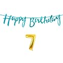 7th Happy Birthday Decoration Kit Blue for 7 Year Old Boys Girls Kids with Number Seven Decorations Decor Celebration Items Item Set Combo Reusable Cursive Banner