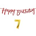 7th Happy Birthday Decoration Kit Red for 7 Year Old Boys Girls Kids with Number Seven Decorations Decor Celebration Items Item Set Combo Reusable Cursive Banner