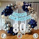 80th Birthday Decoration Items for Blue and White Theme Combination for Boys Girls | 50 Pcs Blue White Silver Balloon | Blue Birthday Banner | Balloon Pump | Arch Tape | Glue Dots